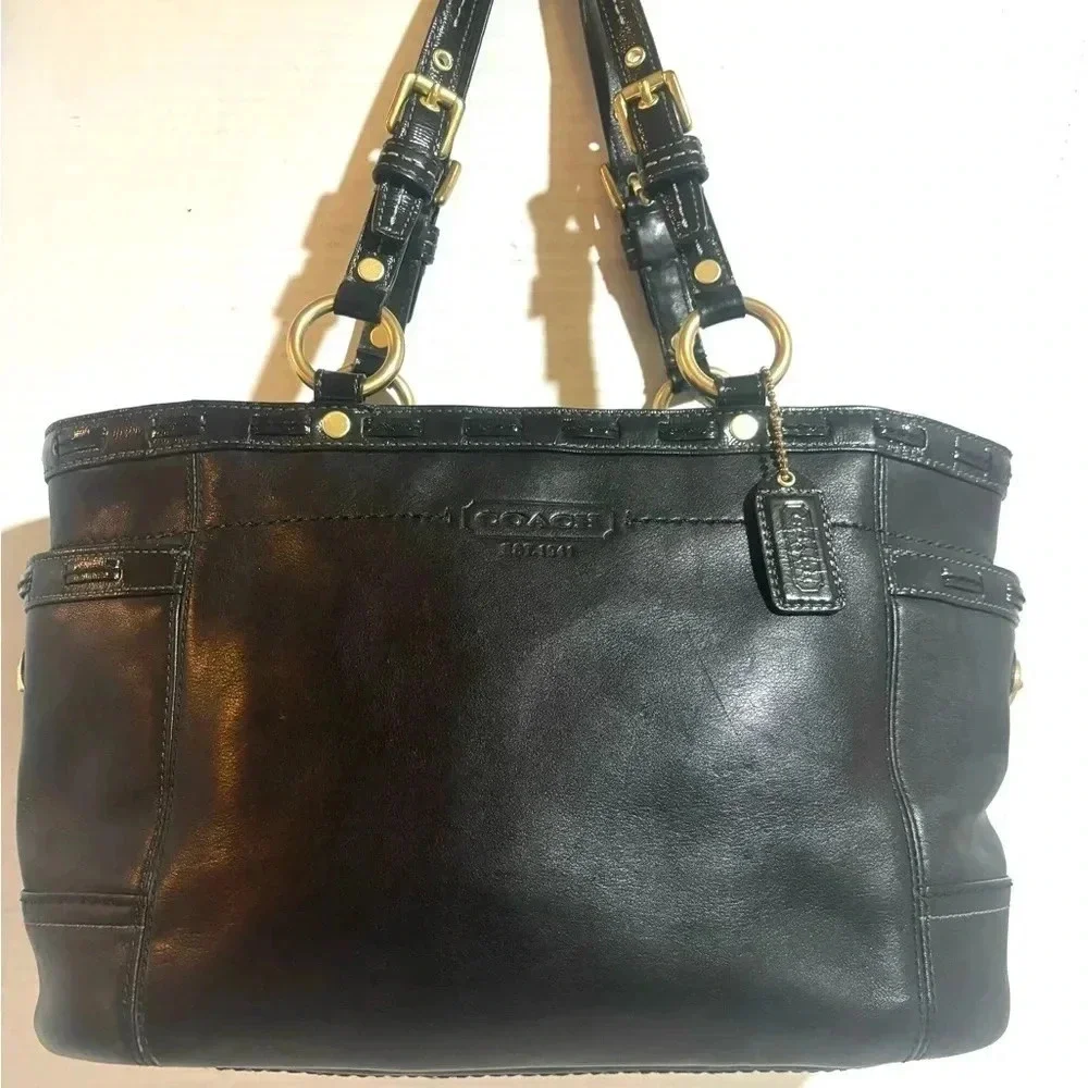 Coach black leather satchel handbag